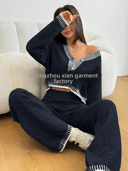 V-Neck Top Pants Set